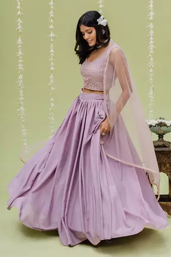 Lilac Embroidered Lehenga Set