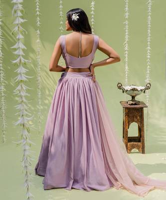 Lilac Embroidered Lehenga Set 4