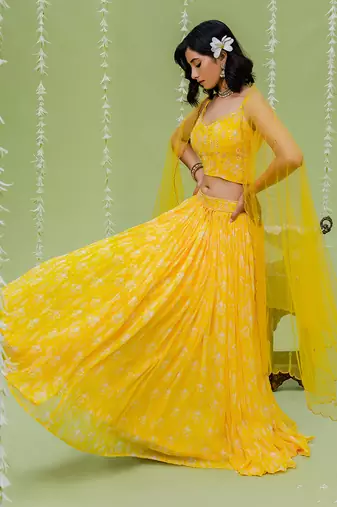 Sunny Yellow Printed Embroidered Lehenga Set