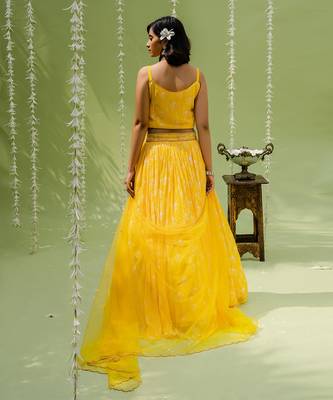 Sunny Yellow Printed Embroidered Lehenga Set 3
