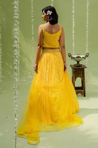 Sunny Yellow Printed Embroidered Lehenga Set
