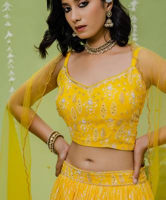 Sunny Yellow Printed Embroidered Lehenga Set 4