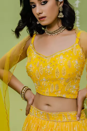 Sunny Yellow Printed Embroidered Lehenga Set