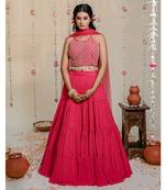 Fuschia Pink Pleated Embroidered Lehenga Set