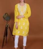 Yellow chikankari cotton kurti