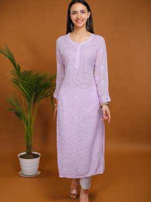 Lemon yellow chikankari viscose georgette kurti 4
