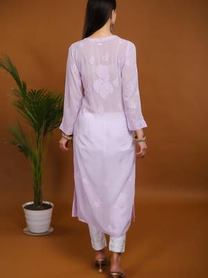 Lemon yellow chikankari viscose georgette kurti 5