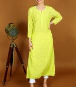 Neon green chikankari muslin kurti
