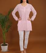 Baby pink chikankari viscose georgette short kurti