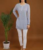 Grey chikankari viscose georgette short kurti