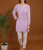 Lavender chikankari viscose georgette short kurti