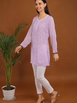 Lavender chikankari viscose georgette short kurti 2