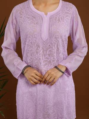 Lavender chikankari viscose georgette short kurti 4