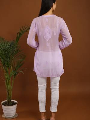 Lavender chikankari viscose georgette short kurti 5