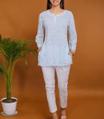 Light blue chikankari viscose georgette short kurti