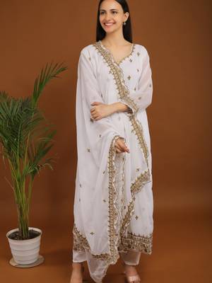 White thread work anarkali suit 1