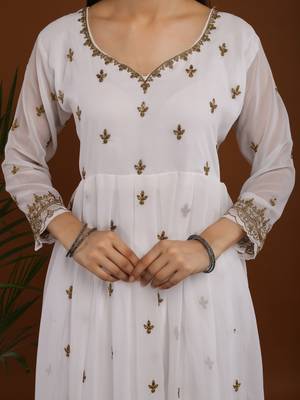 White thread work anarkali suit 5