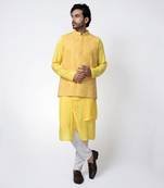 Yellow cotton silk mens bundi set