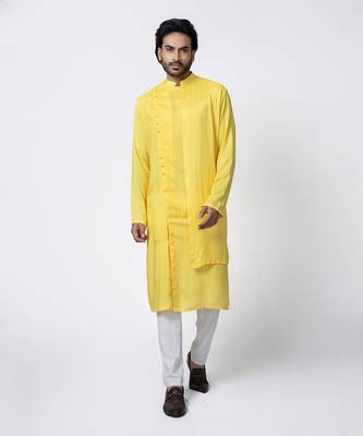 Yellow muslin mens kurta  set 1