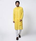 Yellow muslin mens kurta  set