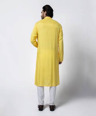 Yellow muslin mens kurta  set 2