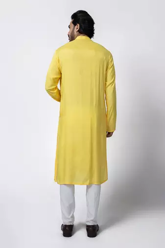 Yellow muslin mens kurta  set
