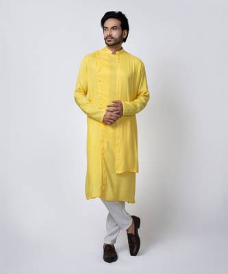 Yellow muslin mens kurta  set 3