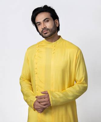 Yellow muslin mens kurta  set 4