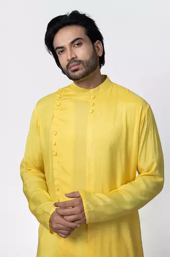 Yellow muslin mens kurta  set