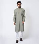 Grey cotton silk mens kurta set