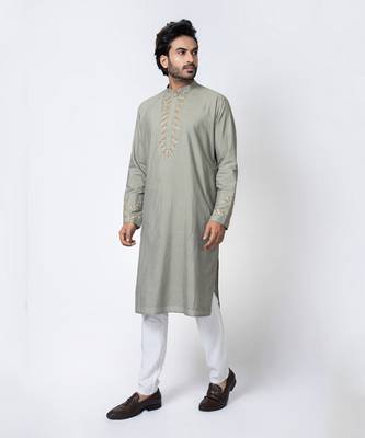 Grey cotton silk mens kurta set 2