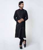 Black cotton silk mens kurta set