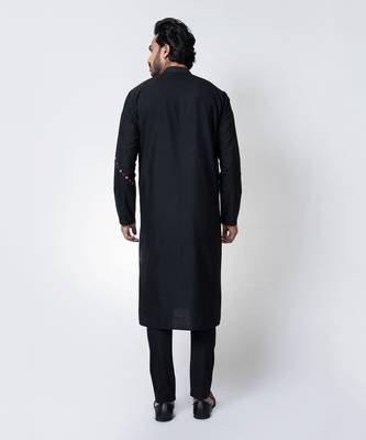 Black cotton silk mens kurta set 4