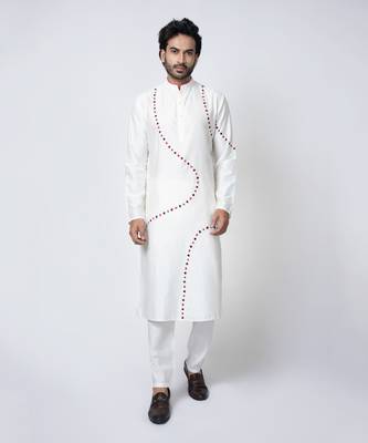 Off white cotton silk mens kurta set 1