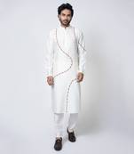 Off white cotton silk mens kurta set
