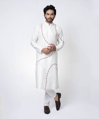 Off white cotton silk mens kurta set 2