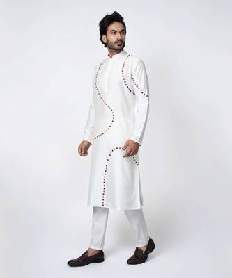 Off white cotton silk mens kurta set 3