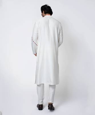 Off white cotton silk mens kurta set 4