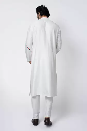 Off white cotton silk mens kurta set