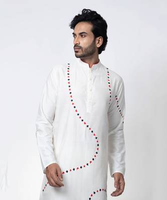 Off white cotton silk mens kurta set 5