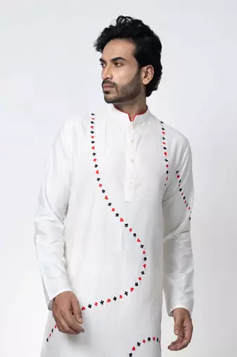 Off white cotton silk mens kurta set