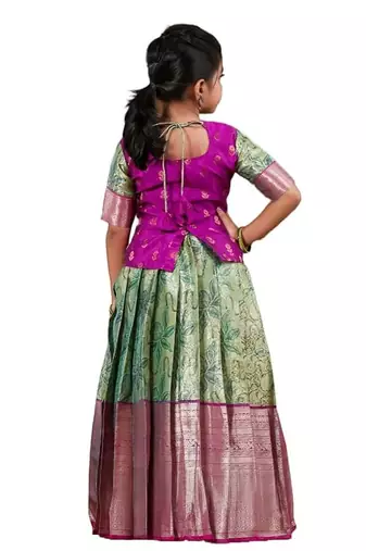 Shivangi Banarasi Silk Printed Green and Pink Lehenga Choli for Girls