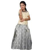 Girls Grey Silver Alovera Pattu Pavadai