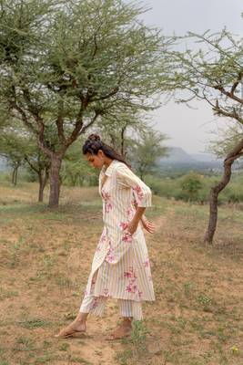 White hand block printed cotton coord set 3