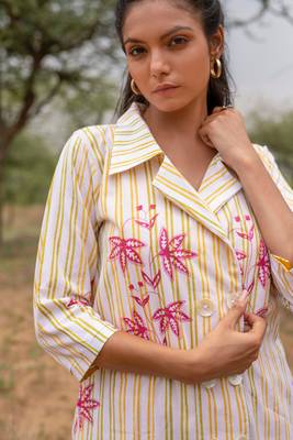 White hand block printed cotton coord set 6