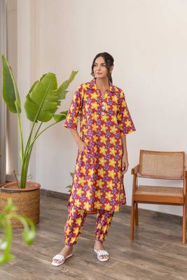 Red hand block printed cotton coord set 1