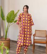 Red hand block printed cotton coord set