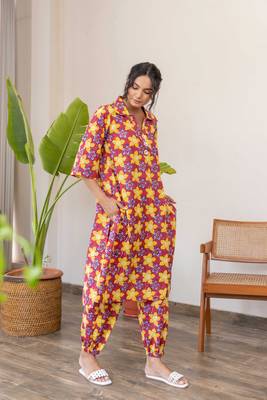 Red hand block printed cotton coord set 2