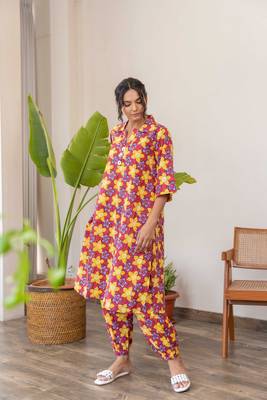 Red hand block printed cotton coord set 3