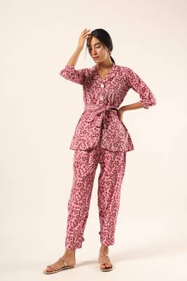 Pink hand block printed cotton coord set 1
